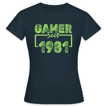 Gamer Nerd Freak seit 1981 - Frauen T-Shirt - Navy - Vorne - AI Model Female 172 dark (172cm)