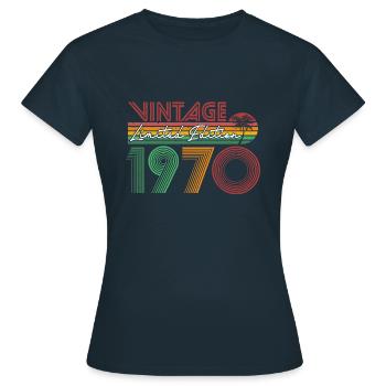 Vintage 1970 Retro Geburtstag Geschenkidee - Frauen T-Shirt - Navy - Vorne - AI Model Female 172 dark (172cm)