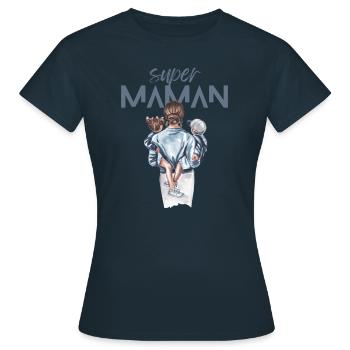 Super Maman Duo. Cadeau Anniversaire Fête mères - T-shirt Femme - marine - Devant - AI Model Female 172 dark (172cm)