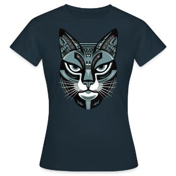 Animal Art | Cat Ethno Style - Frauen T-Shirt - Navy - Vorne - AI Model Female 172 dark (172cm)
