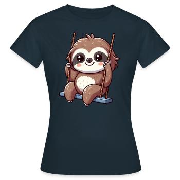 Paresseux mignon sur l’aire de jeux de dessin animé de balançoire - T-shirt Femme - marine - Devant - AI Model Female 172 dark (172cm)