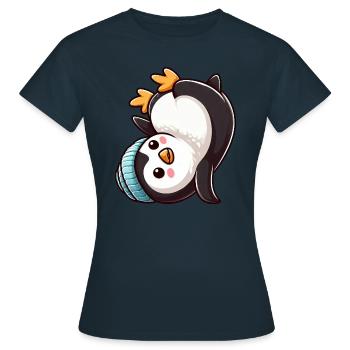 Pingouin Poirier Chibi Dessin animé Breakdance - T-shirt Femme - marine - Devant - AI Model Female 172 dark (172cm)