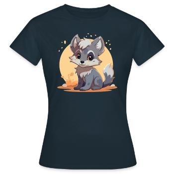 Sitzender flauschiger Hundewelpe - Frauen T-Shirt - Navy - Vorne - AI Model Female 172 dark (172cm)