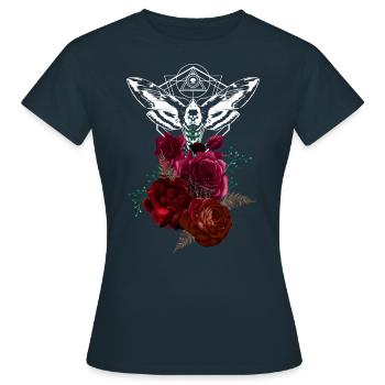 Nacht Blumen Gothik goth Totenkopf Tod Skull Punk - Frauen T-Shirt - Navy - Vorne - AI Model Female 172 dark (172cm)