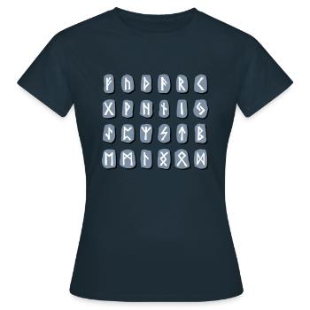 Runenalphabet - Frauen T-Shirt - Navy - Vorne - AI Model Female 172 dark (172cm)