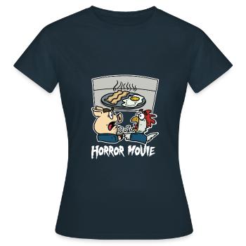 Chemise oeuf au bacon poulet poulet bacon film d'horreur - T-shirt Femme - marine - Devant - AI Model Female 172 dark (172cm)