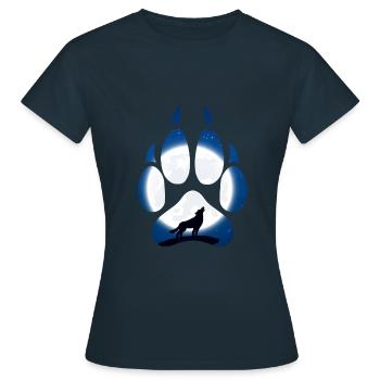 Wolfs Tatze im Mondschein in der Nacht - Frauen T-Shirt - Navy - Vorne - AI Model Female 172 dark (172cm)