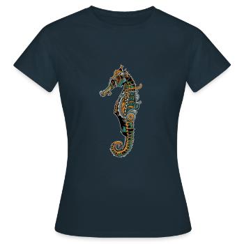 Mechanisches Seepferdchen Meerestier Motiv - Frauen T-Shirt - Navy - Vorne - AI Model Female 172 dark (172cm)