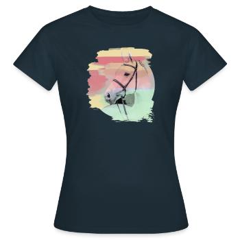 pferdekopf,pferd,aquarell,pink, schimmel,pastell - Frauen T-Shirt - Navy - Vorne - AI Model Female 172 dark (172cm)