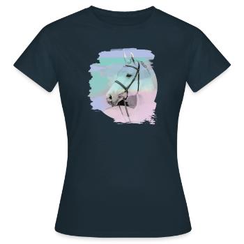 pferdekopf,pferd,aquarell,pink, schimmel,pastell - Frauen T-Shirt - Navy - Vorne - AI Model Female 172 dark (172cm)