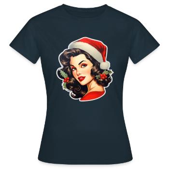 Woman with santa hat - Women's T-Shirt - navy - Front - AI Model Female 172 dark (172cm)