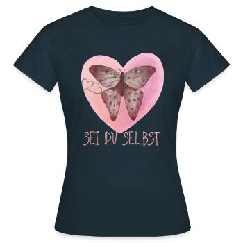 Be Yourself – Motif papillon onirique - T-shirt Femme - marine - Devant - AI Model Female 172 dark (172cm)