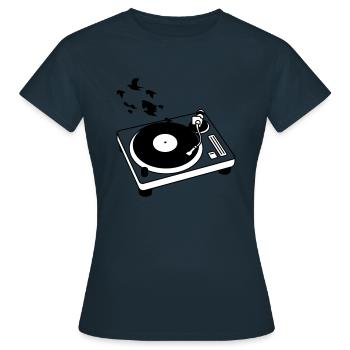 Turntable+Voegel - Frauen T-Shirt - Navy - Vorne - AI Model Female 172 dark (172cm)