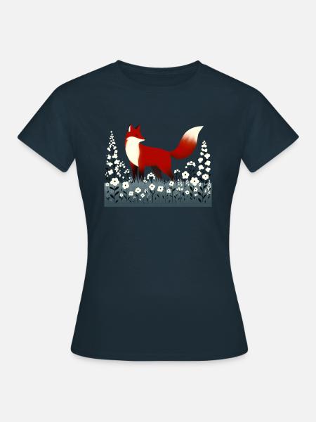 Fuchs in Blumenwiese - Frauen T-Shirt - Navy
