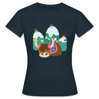 Schlafender tibetischer Yak - Frauen T-Shirt - Navy - Vorne - AI Model Female 172 dark (172cm)