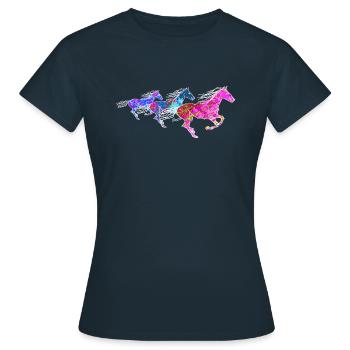 wilde Pferde - 3 pink blaue künstlerisch Kindertag - Frauen T-Shirt - Navy - Vorne - AI Model Female 172 dark (172cm)
