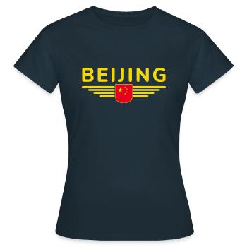 Pékin Chine Fan Design T-Shirt Tenue - T-shirt Femme - marine - Devant - AI Model Female 172 dark (172cm)
