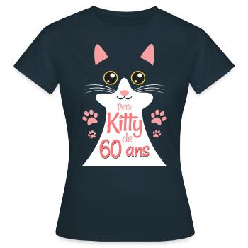 Femme De 60 Ans Adore Chats 60ème Anniversaire - T-shirt Femme - marine - Devant - AI Model Female 172 dark (172cm)