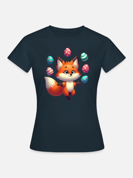 Jonglierender Rotfuchs mit Ostereiern - Frauen T-Shirt - Navy