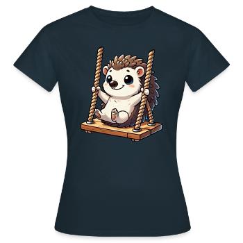 Hérisson mignon balançoires terrain de jeu enfants amusant - T-shirt Femme - marine - Devant - AI Model Female 172 dark (172cm)