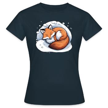 Schlafender Fuchs im Schnee Winter - Frauen T-Shirt - Navy - Vorne - AI Model Female 172 dark (172cm)