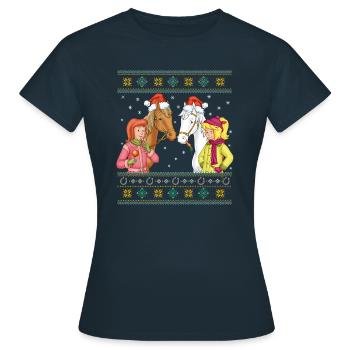 Bibi und Tina mit Amadeus und Sabrina Weihnachten - Frauen T-Shirt - Navy - Vorne - AI Model Female 172 dark (172cm)