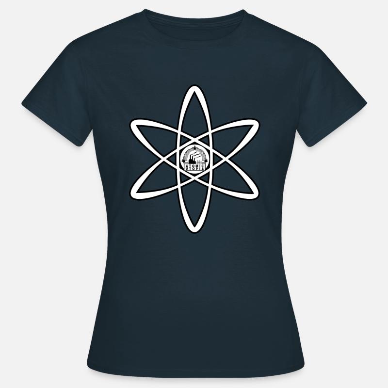 Atomic Utopia - Atom Emblem in White - Women's T-Shirt - navy