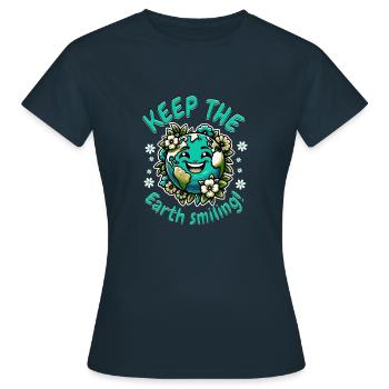 "Keep the Earth Smiling" - Positive Vibes Shirt - Frauen T-Shirt - Navy - Vorne - AI Model Female 172 dark (172cm)