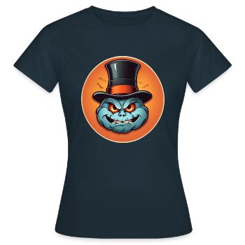Citrouille d’Halloween souriante drôle avec chapeau haut de forme - T-shirt Femme - marine - Devant - AI Model Female 172 dark (172cm)
