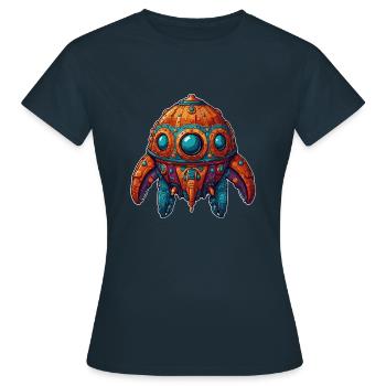 Colorful imaginative whimsical spaceship - Women's T-Shirt - navy - Front - AI Model Female 172 dark (172cm)