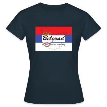 Belgrad - Hauptstadt mit GPS & Flagge - Frauen T-Shirt - Navy - Vorne - AI Model Female 172 dark (172cm)