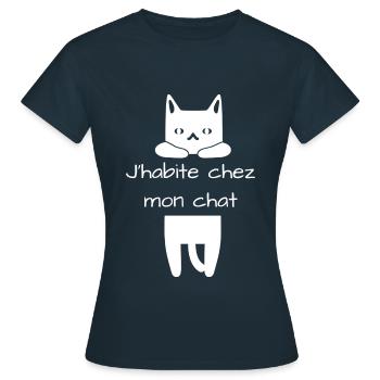 j’habite chez mon chat humour - T-shirt Femme - marine - Devant - AI Model Female 172 dark (172cm)