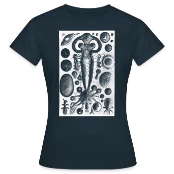 Abstrakte Natur Formen Monster Retro Illustration - Frauen T-Shirt - Navy - Vorne - AI Model Female 172 dark (172cm)