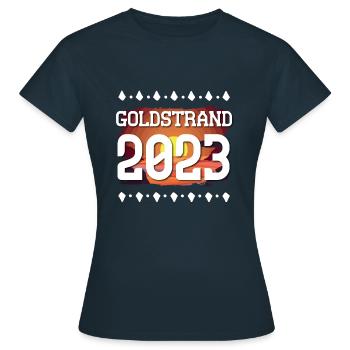 Goldstrand 2023 - Frauen T-Shirt - Navy - Vorne - AI Model Female 172 dark (172cm)