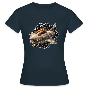 Imaginative whimsical spaceship with astronaut - Women's T-Shirt - navy - Front - AI Model Female 172 dark (172cm)