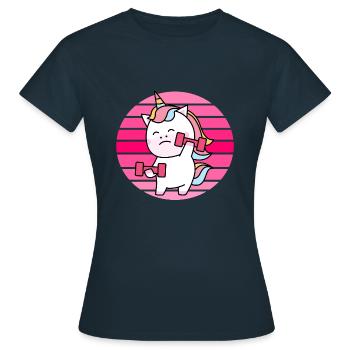Muskel Einhorn Sonnenuntergang - Frauen T-Shirt - Navy - Vorne - AI Model Female 172 dark (172cm)