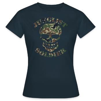 DNB Junglist Soldier Skull Drum n Bass 90s Camo - T-shirt Femme - marine - Devant - AI Model Female 172 dark (172cm)