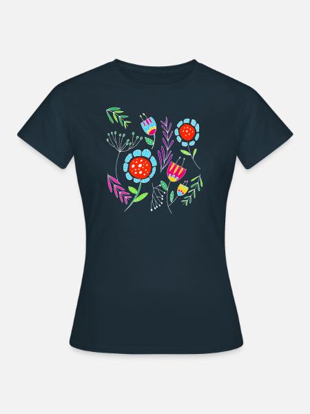 Skandinavisches Blumenmuster Flower Power Geschenk - Frauen T-Shirt - Navy