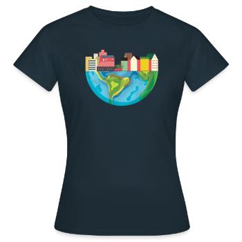 Erdkugel Stadt - Frauen T-Shirt - Navy - Vorne - AI Model Female 172 dark (172cm)