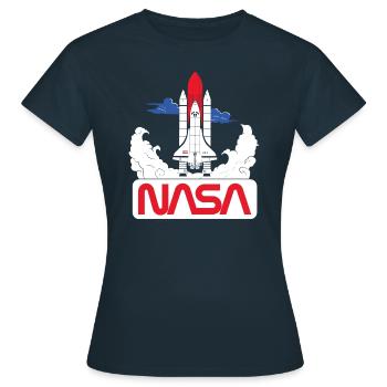 NASA Space Shuttle Start Grafik - Frauen T-Shirt - Navy - Vorne - AI Model Female 172 dark (172cm)