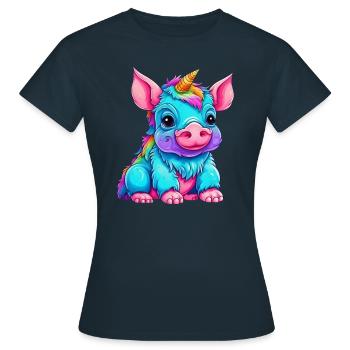 Fusion von Schwein und Einhorn - Regenbogen Design - Frauen T-Shirt - Navy - Vorne - AI Model Female 172 dark (172cm)