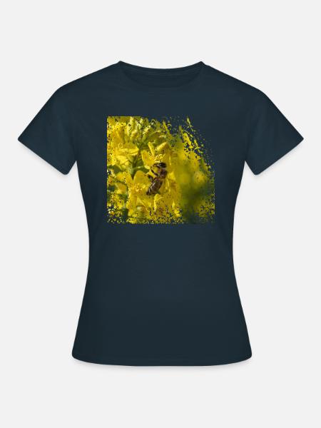 Biene auf Rapsblüte - Frauen T-Shirt - Navy