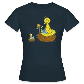 Sesamstraße Bibo Und Klein Bibo Lesen Im Nest - Frauen T-Shirt - Navy - Vorne - AI Model Female 172 dark (172cm)