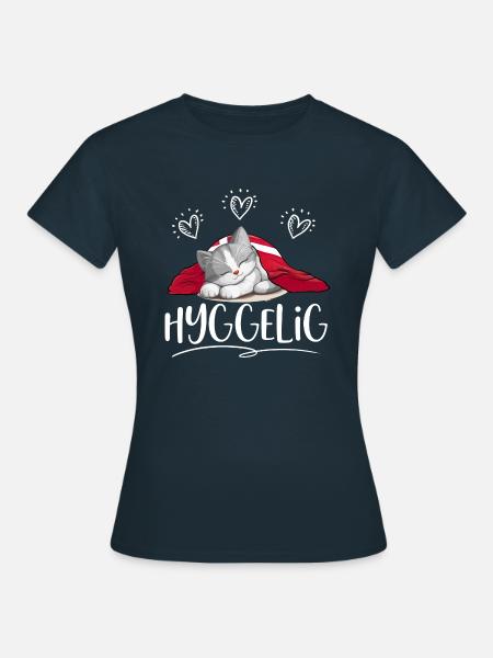 HYGGELIG - HYGGE - Kat grijs -w - Dame-T-shirt - marineblå