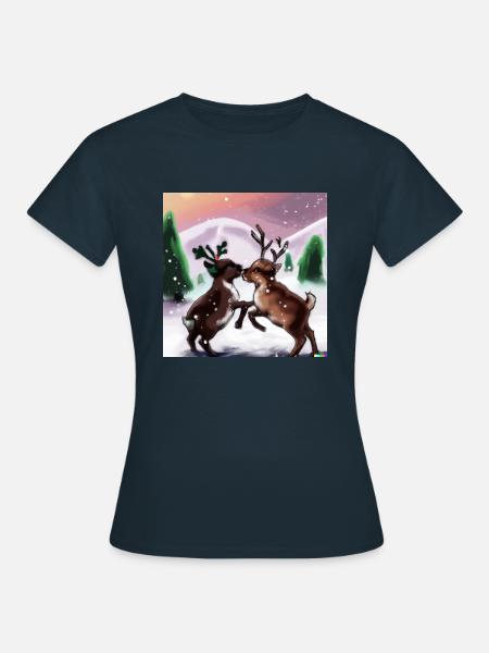 Zwei verspielte Rentiere - Frauen T-Shirt - Navy