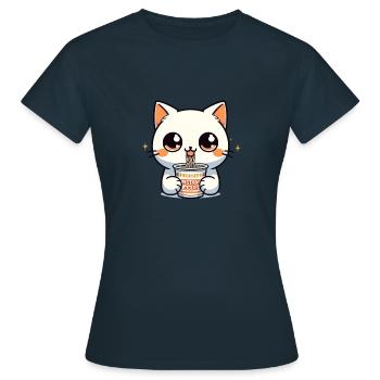 Instant Noodles Katze: Anime Minimalismus - Frauen T-Shirt - Navy - Vorne - AI Model Female 172 dark (172cm)