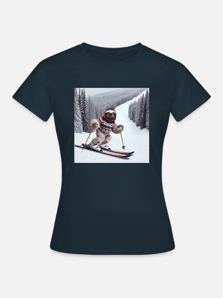 Faultier Wanderer Skifahrer - Frauen T-Shirt - Navy
