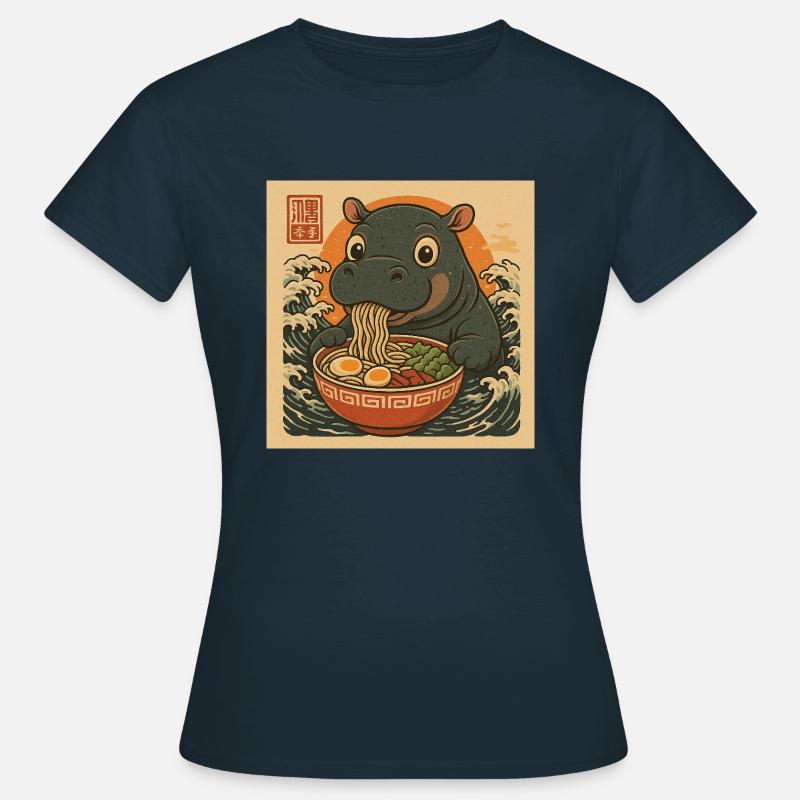 Hippopotamus eats ramen - Women's T-Shirt - navy