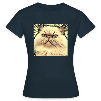 Perserkatze Negan im Comicstyle - Frauen T-Shirt - Navy - Vorne - AI Model Female 172 dark (172cm)