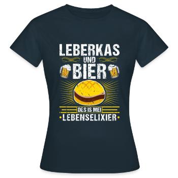 Leberkas Bier Lebenselixier Bayrisch Leberkäse - Frauen T-Shirt - Navy - Vorne - AI Model Female 172 dark (172cm)